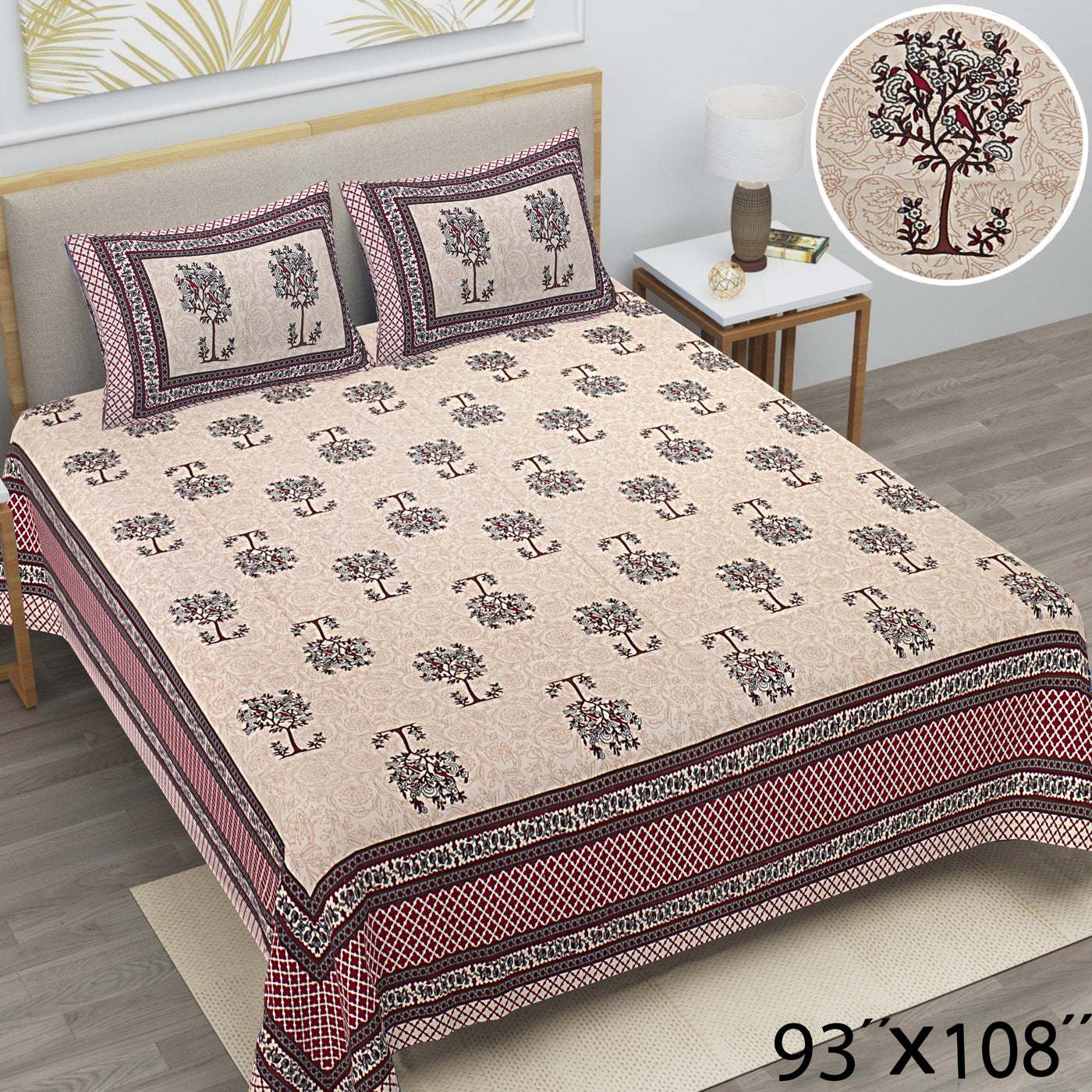 Wanderlust Premium | Full Size 93 x 108 in | 100% Pure Cotton | Double Bedsheet with 2 Pillow Covers (PKC08)