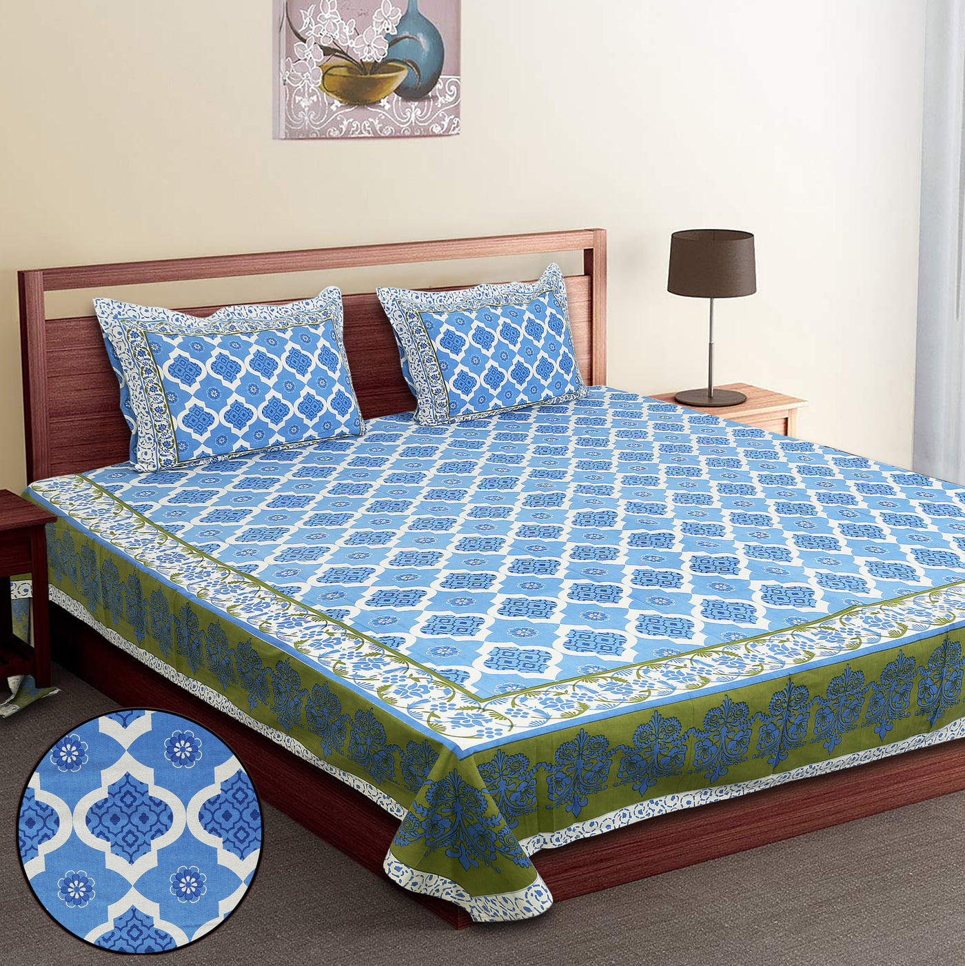 Wanderlust Premium | King Size 100 x 108 in | 100% Pure Cotton | Bedsheet For Double Bed with 2 Pillow Covers (SANS10801)