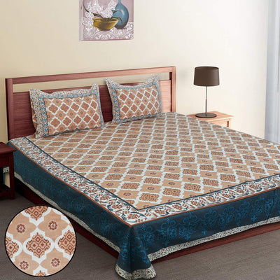 Wanderlust Premium | Medium Size 70 x 100 in | 100% Pure Cotton | Double Bedsheet with 2 Pillow Covers (SANS7001)