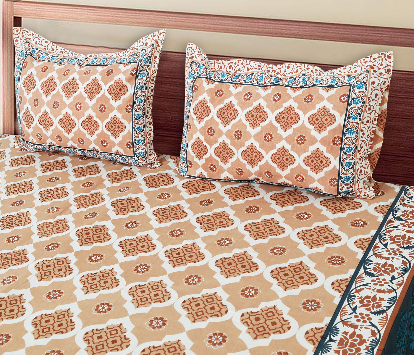 Wanderlust Premium | King Size 100 x 108 in | 100% Pure Cotton | Bedsheet For Double Bed with 2 Pillow Covers (SANS10801)