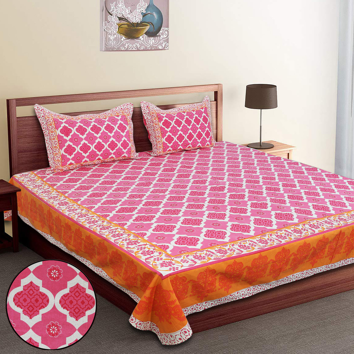 Wanderlust Premium | King Size 100 x 108 in | 100% Pure Cotton | Bedsheet For Double Bed with 2 Pillow Covers (SANS10801)
