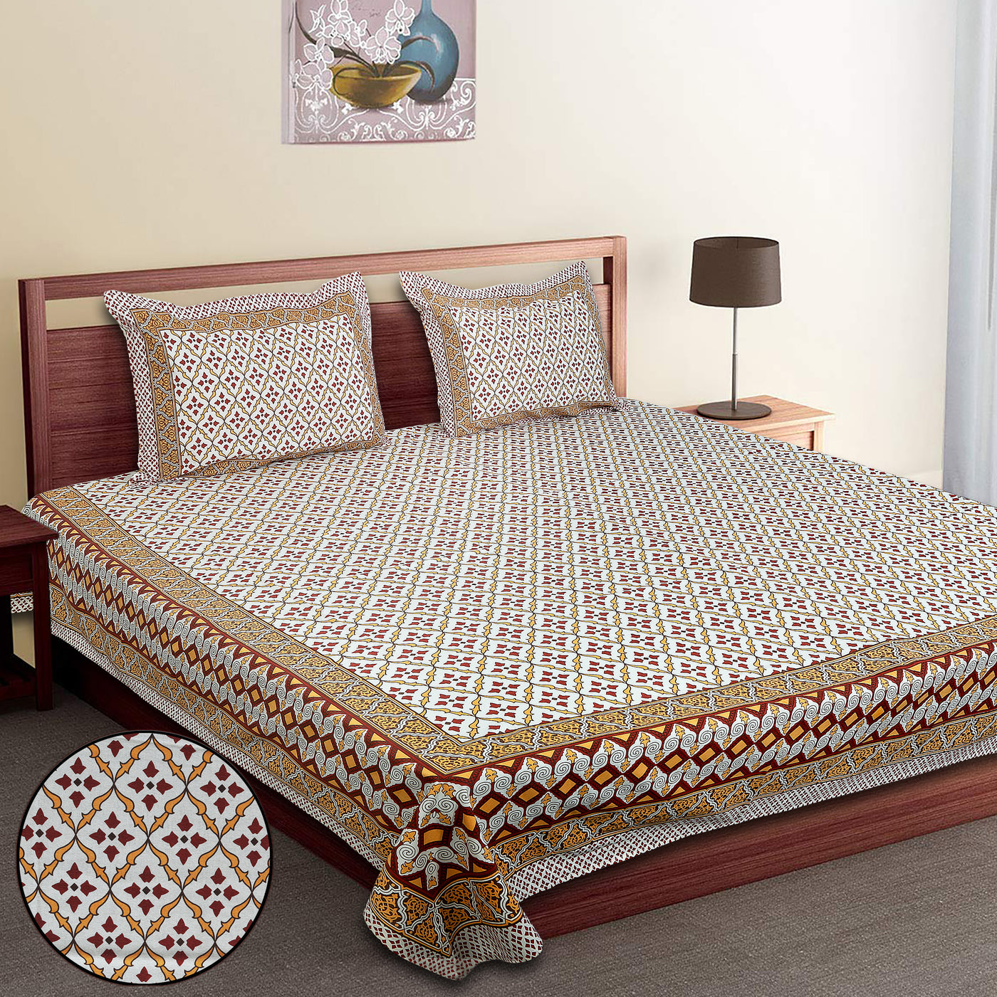 Wanderlust Premium | King Size 100 x 108 in | 100% Pure Cotton | Bedsheet For Double Bed with 2 Pillow Covers (SANS10802)