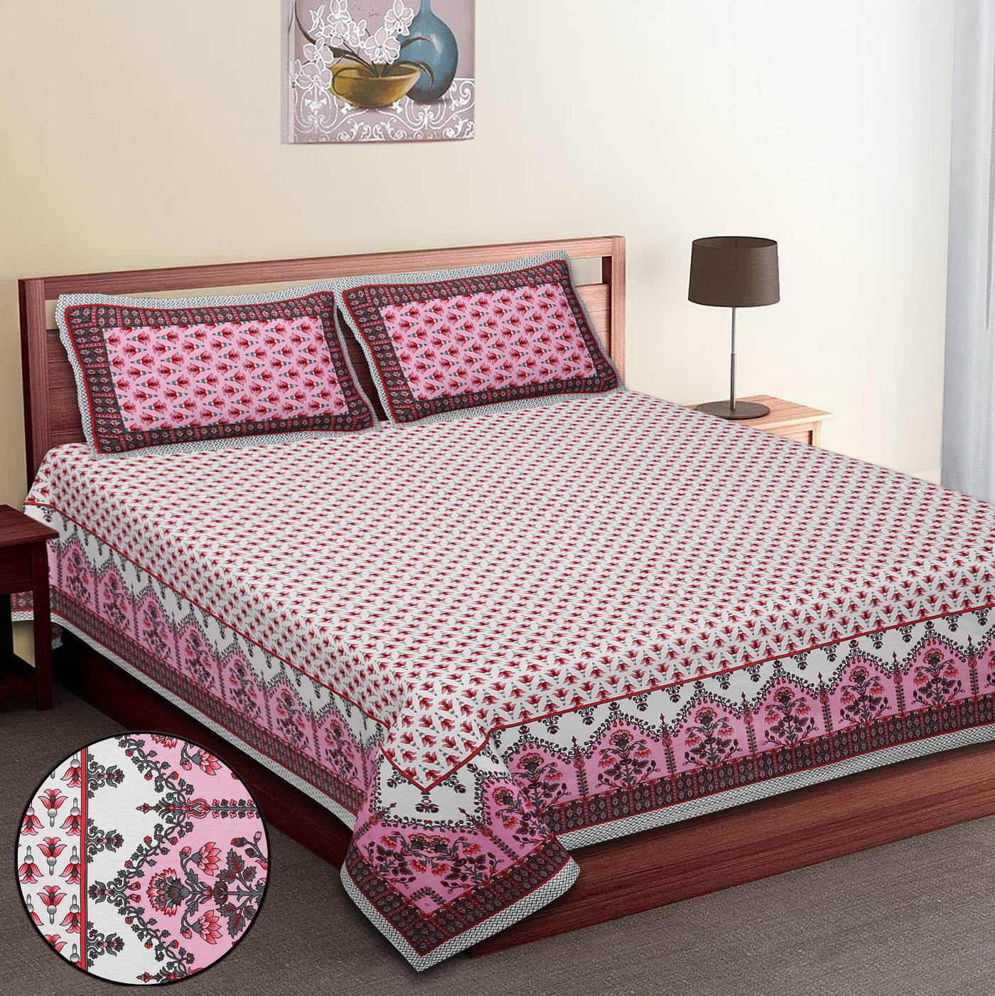 Wanderlust Premium | King Size 100 x 108 in | 100% Pure Cotton | Bedsheet For Double Bed with 2 Pillow Covers (UTS01)