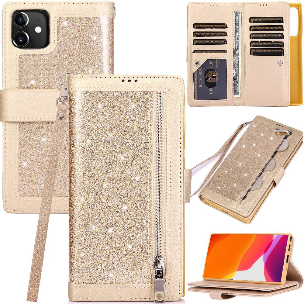 Excelsior Premium Leather Glitter Wallet Flip Case Cover | Trifold Purse Clutch For Apple iPhone 14