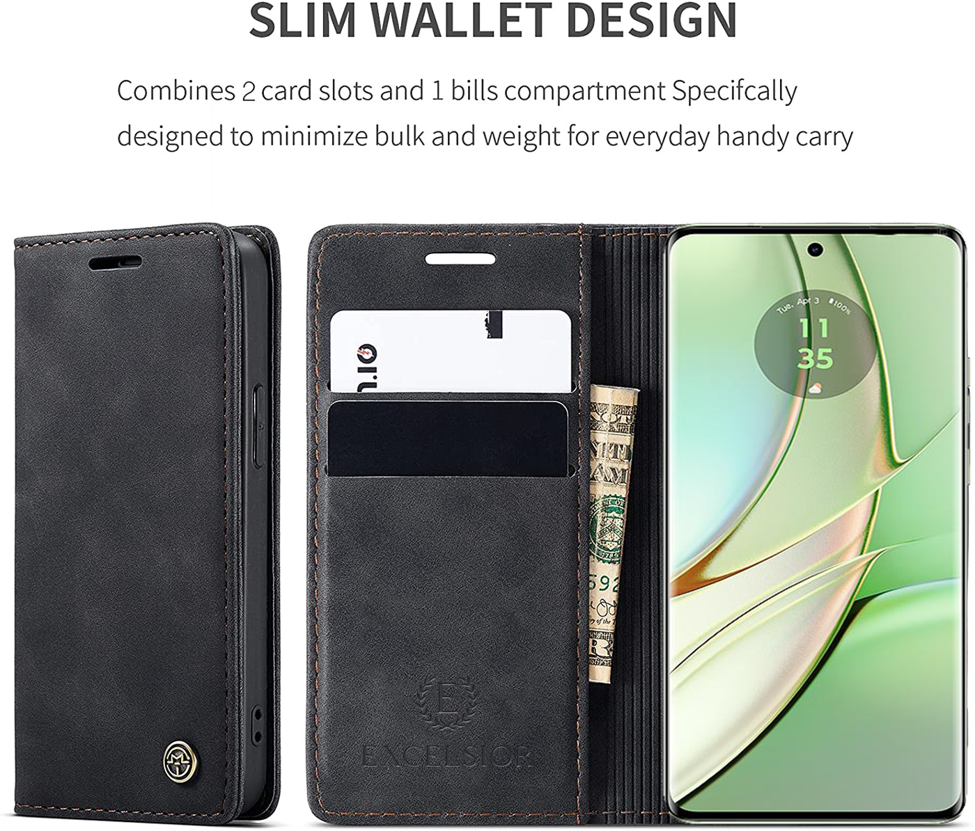 Moto Edge 40 Premium PU Leather Wallet flip Cover Case By Excelsior