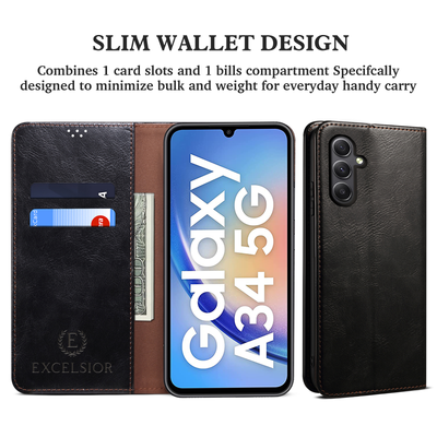 Excelsior Premium Vintage PU Leather Wallet flip Cover Case For Samsung Galaxy A34 5G