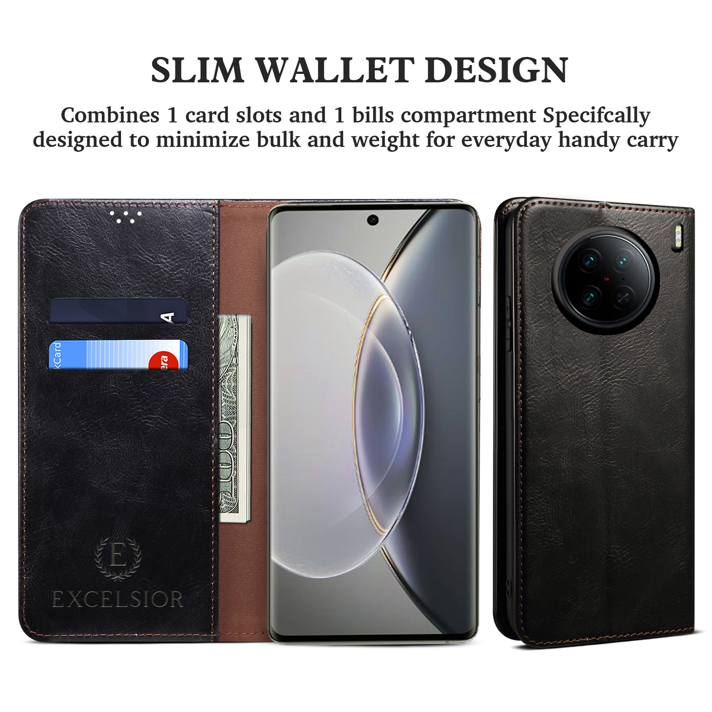 Excelsior Premium Vintage PU Leather Wallet flip Cover Case For Vivo X90 Pro