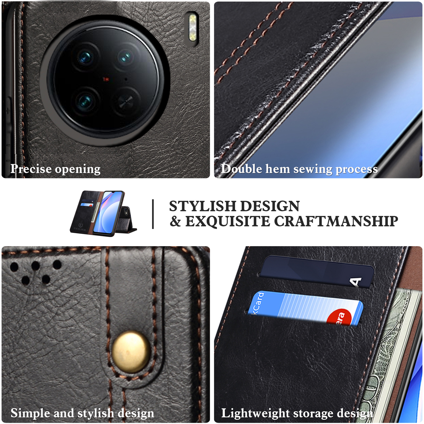 Excelsior Premium Vintage PU Leather Wallet flip Cover Case For Vivo X90 Pro