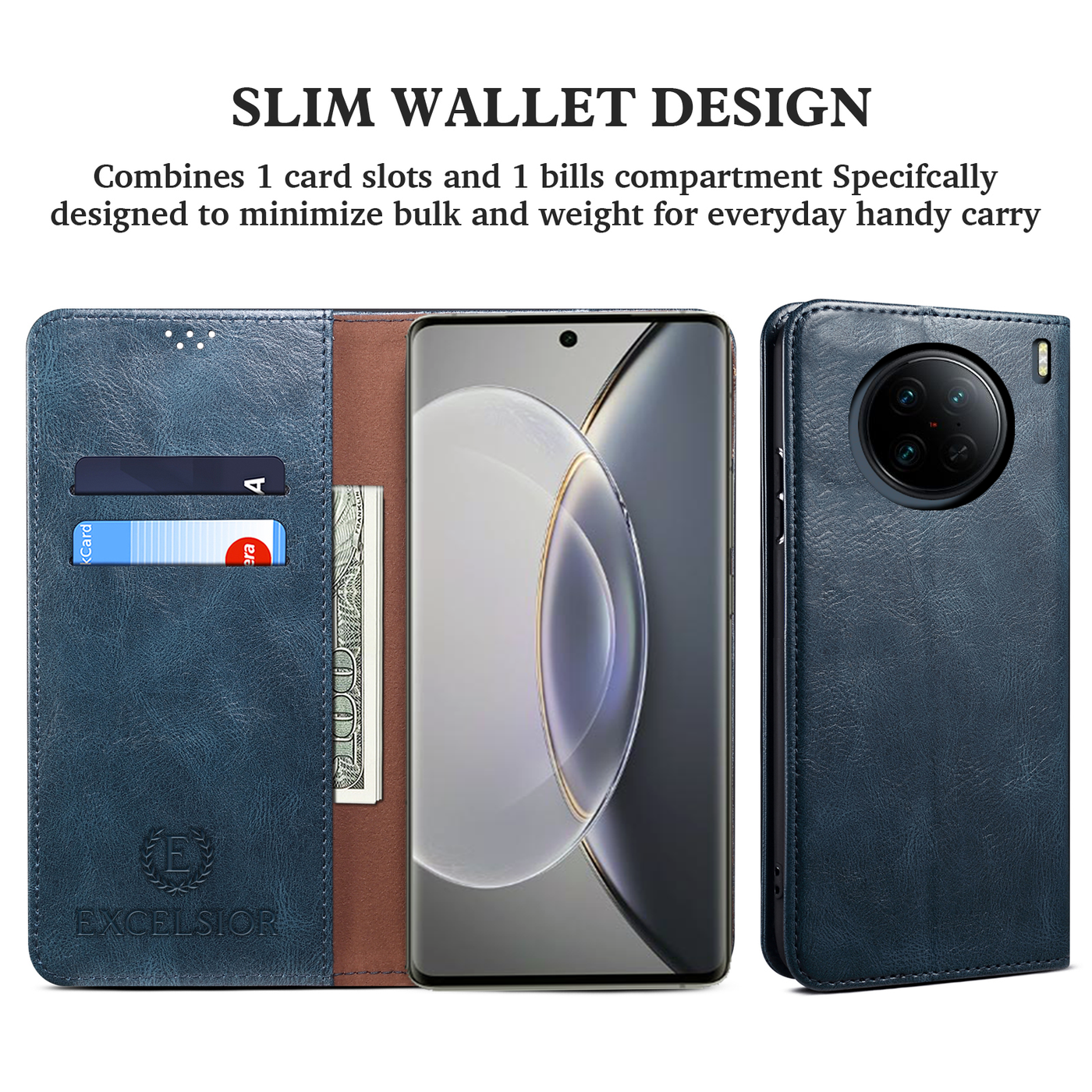 Excelsior Premium Vintage PU Leather Wallet flip Cover Case For Vivo X90 Pro