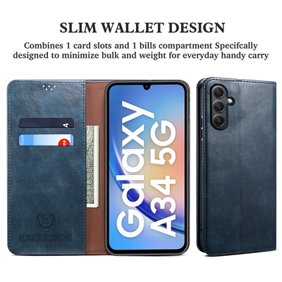 Excelsior Premium Vintage PU Leather Wallet flip Cover Case For Samsung Galaxy A34 5G