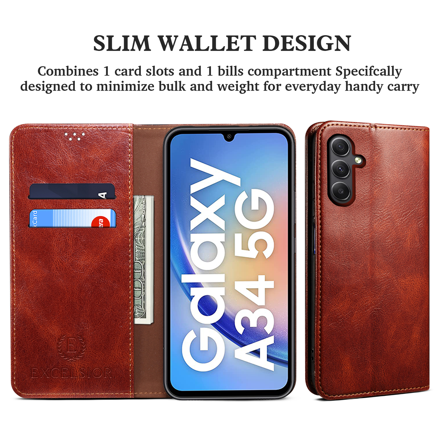 Excelsior Premium Vintage PU Leather Wallet flip Cover Case For Samsung Galaxy A34 5G