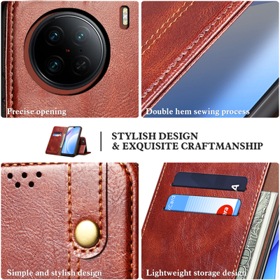 Excelsior Premium Vintage PU Leather Wallet flip Cover Case For Vivo X90 Pro