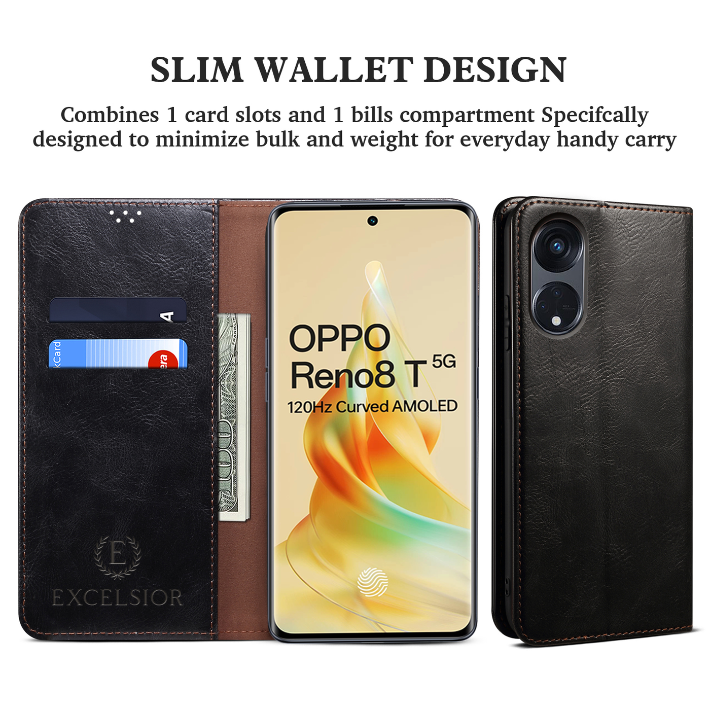 Excelsior Premium Vintage PU Leather Wallet flip Cover Case For Oppo Reno 8T 5G