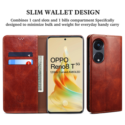 Excelsior Premium Vintage PU Leather Wallet flip Cover Case For Oppo Reno 8T 5G