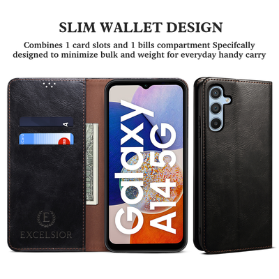 Excelsior Premium PU Vintage Leather Wallet flip Cover Case For Samsung Galaxy A14 5G