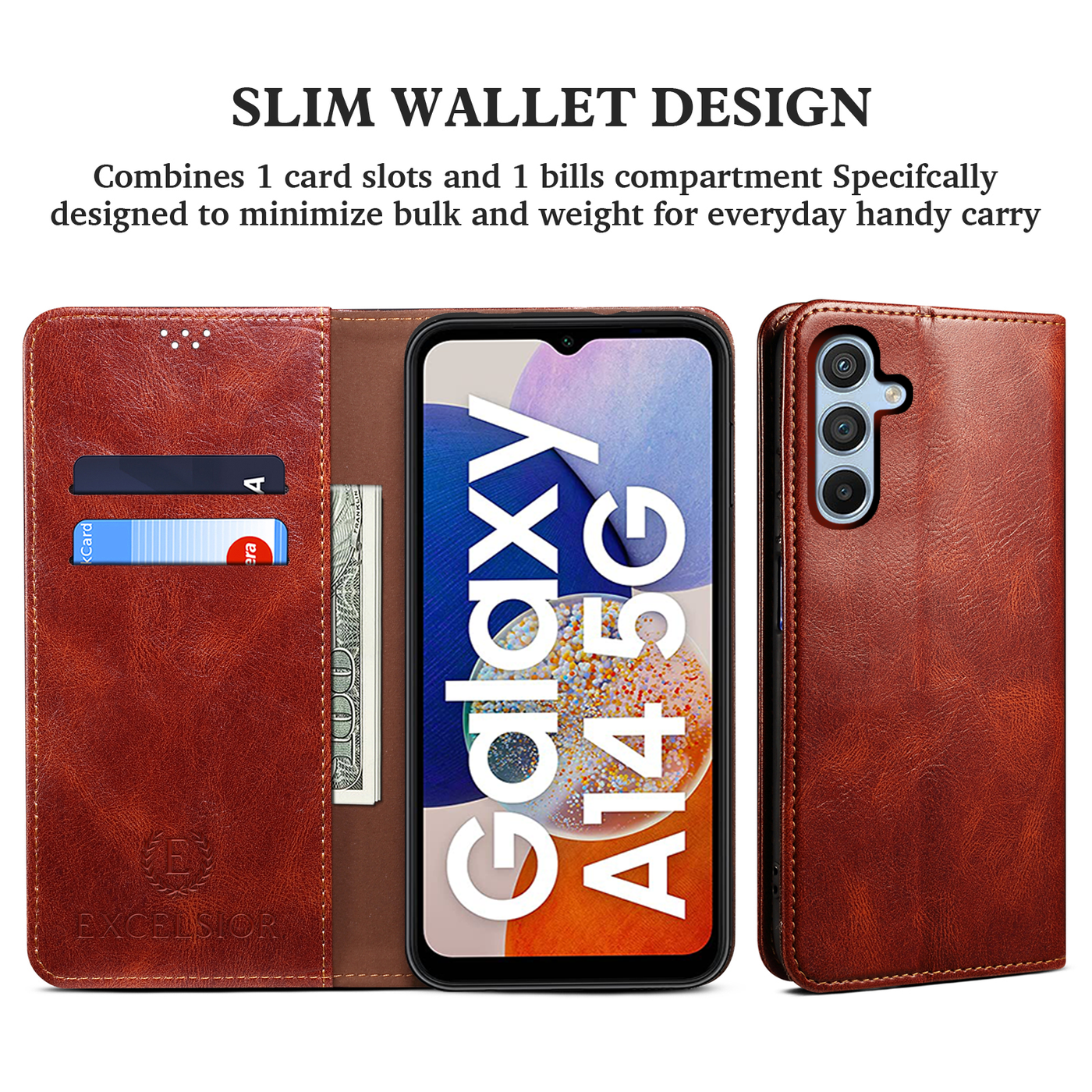 Excelsior Premium PU Vintage Leather Wallet flip Cover Case For Samsung Galaxy A14 5G