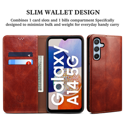 Excelsior Premium PU Vintage Leather Wallet flip Cover Case For Samsung Galaxy A14 5G