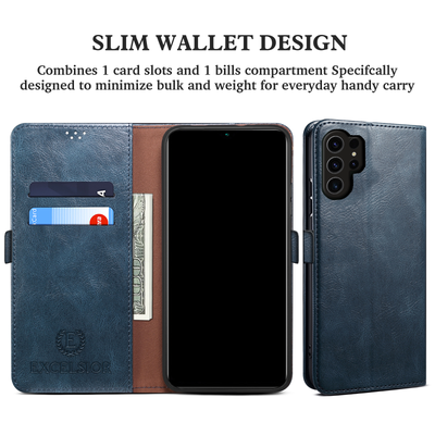 Samsung Galaxy S23 Ultra Premium Vintage PU Leather Wallet flip Cover Case By Excelsior