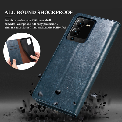 Excelsior Premium Vintage PU Leather Wallet flip Cover Case For Vivo V25 Pro