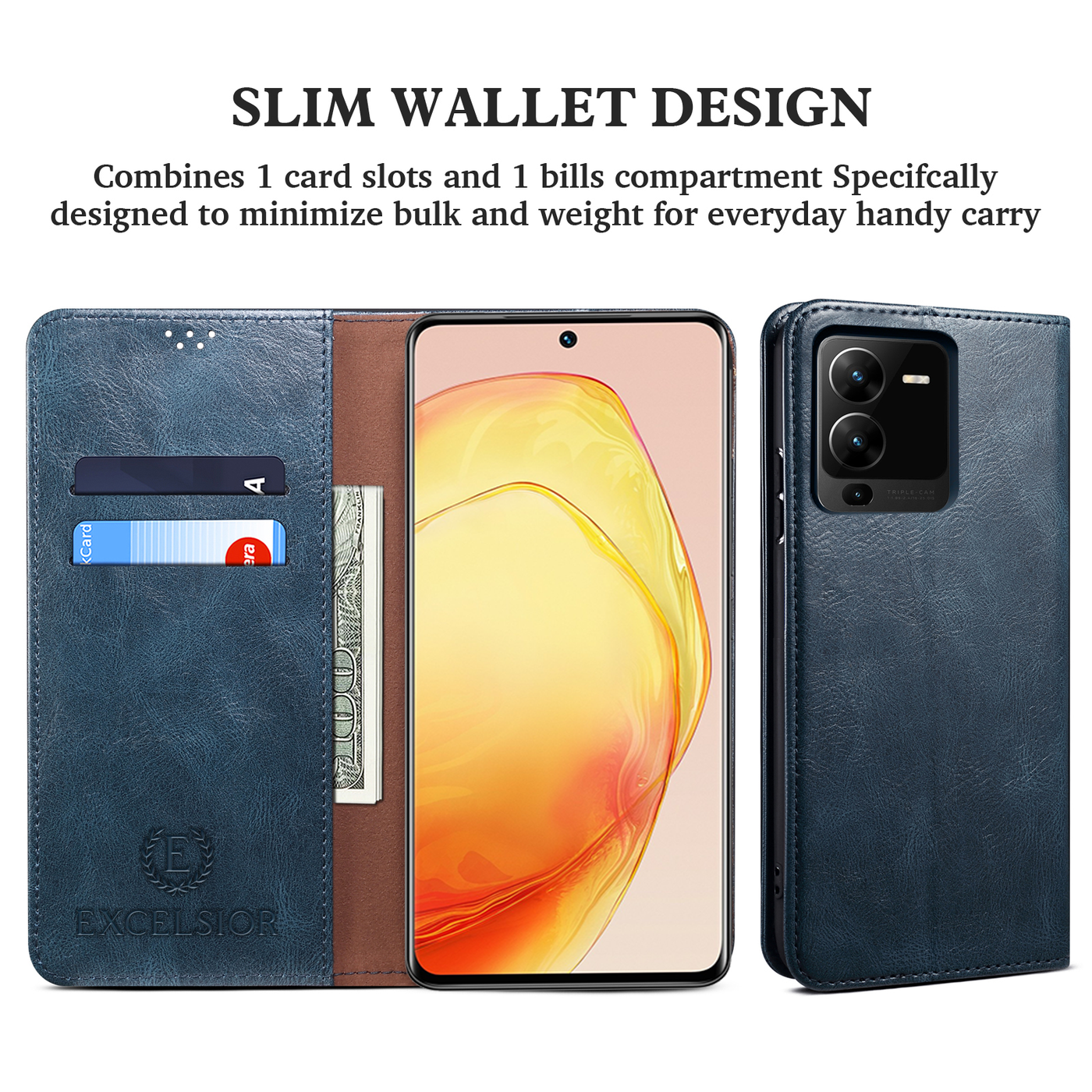 Excelsior Premium Vintage PU Leather Wallet flip Cover Case For Vivo V25 Pro