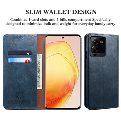 Excelsior Premium Vintage PU Leather Wallet flip Cover Case For Vivo V25 Pro