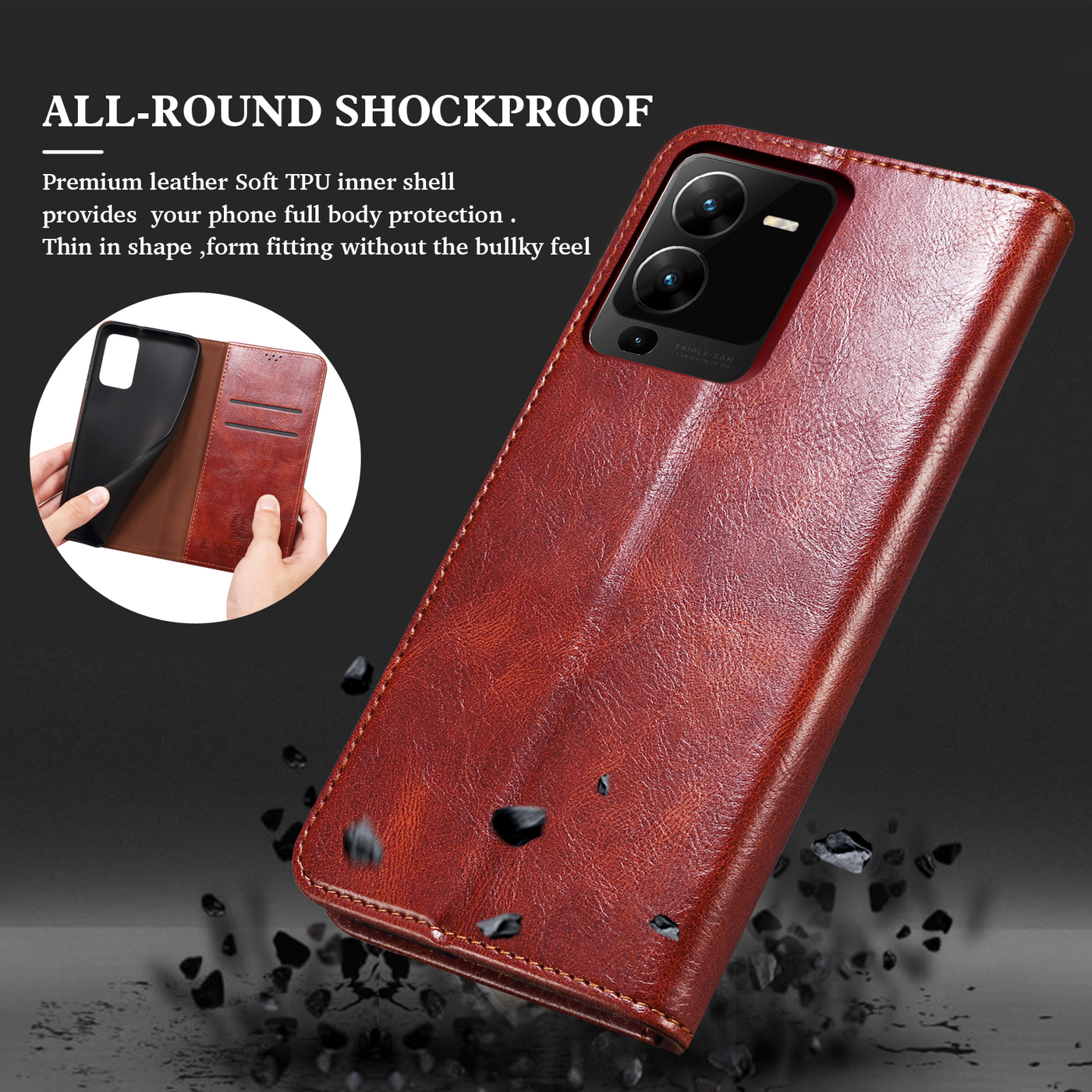 Excelsior Premium Vintage PU Leather Wallet flip Cover Case For Vivo V25 Pro