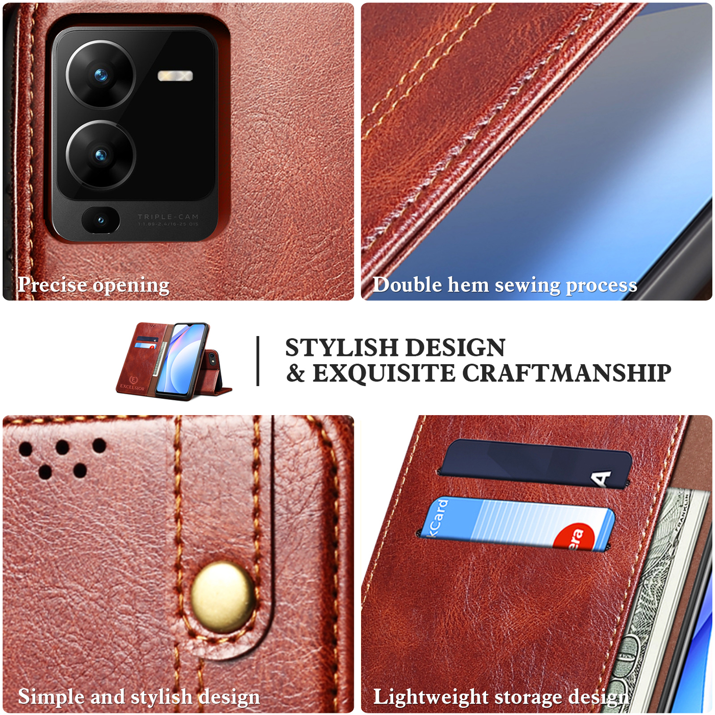 Excelsior Premium Vintage PU Leather Wallet flip Cover Case For Vivo V25 Pro