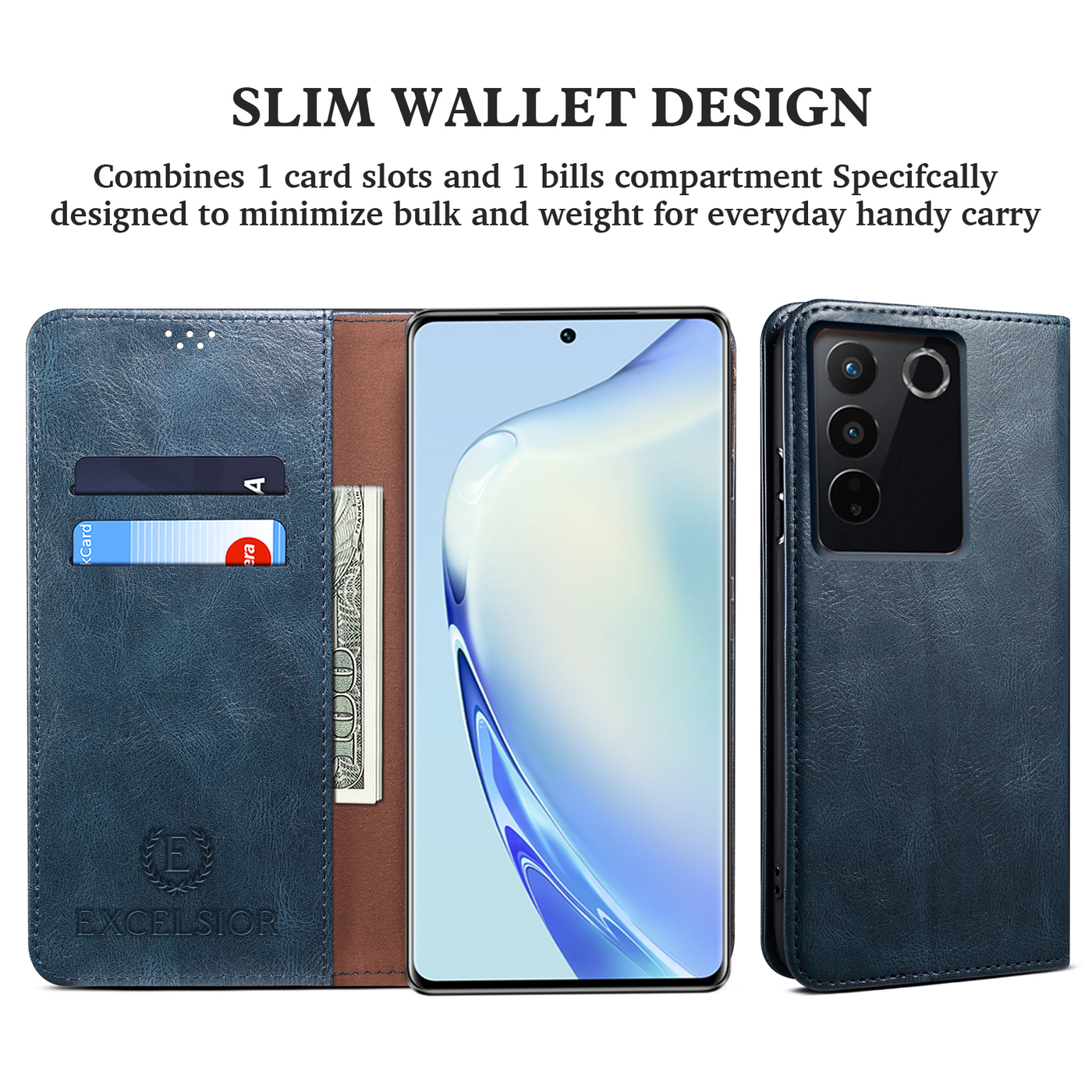 Excelsior Premium Vintage PU Leather Wallet flip Cover Case For Vivo V27 | Vivo V27 Pro 5G