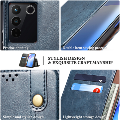 Excelsior Premium Vintage PU Leather Wallet flip Cover Case For Vivo V27 | Vivo V27 Pro 5G