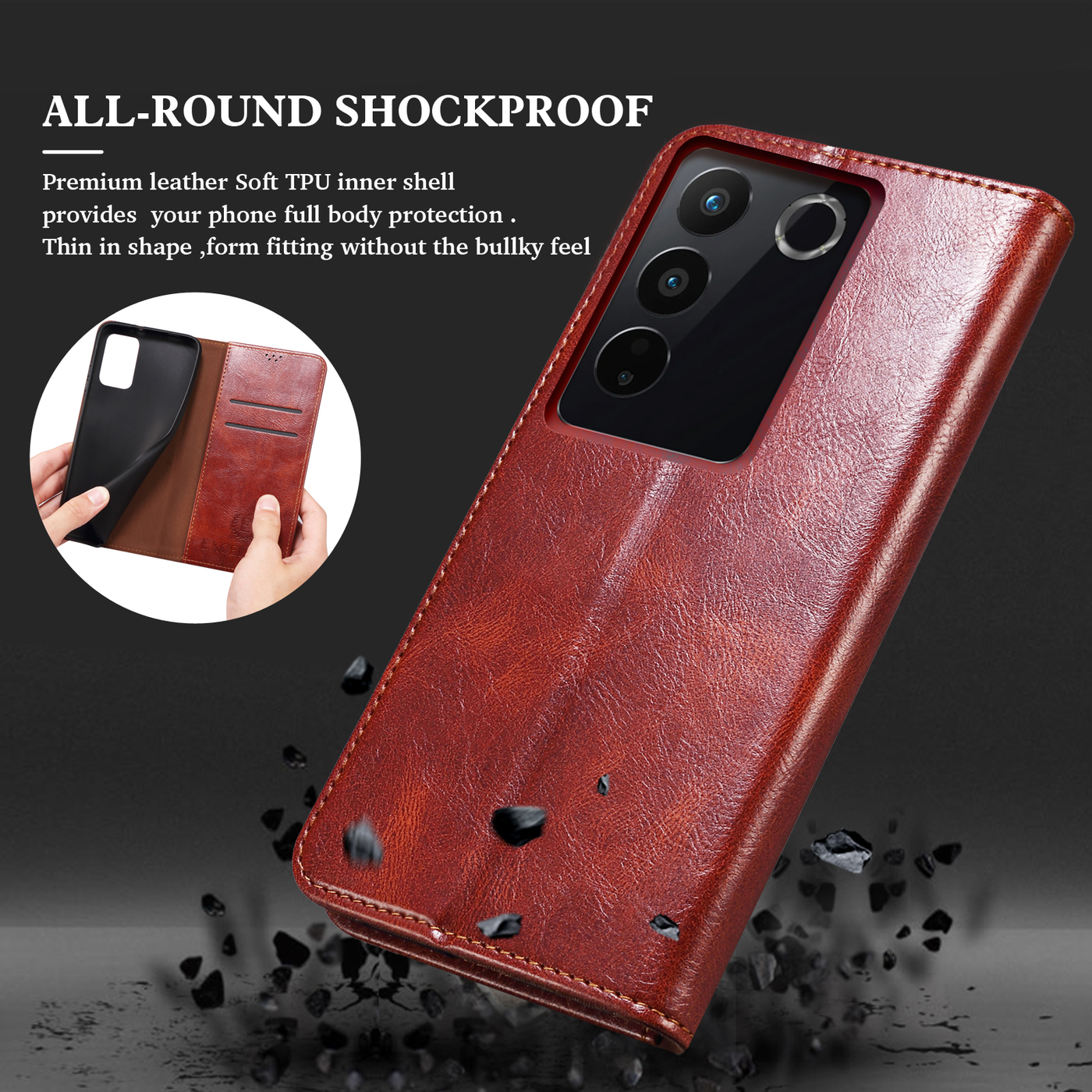 Excelsior Premium Vintage PU Leather Wallet flip Cover Case For Vivo V27 | Vivo V27 Pro 5G