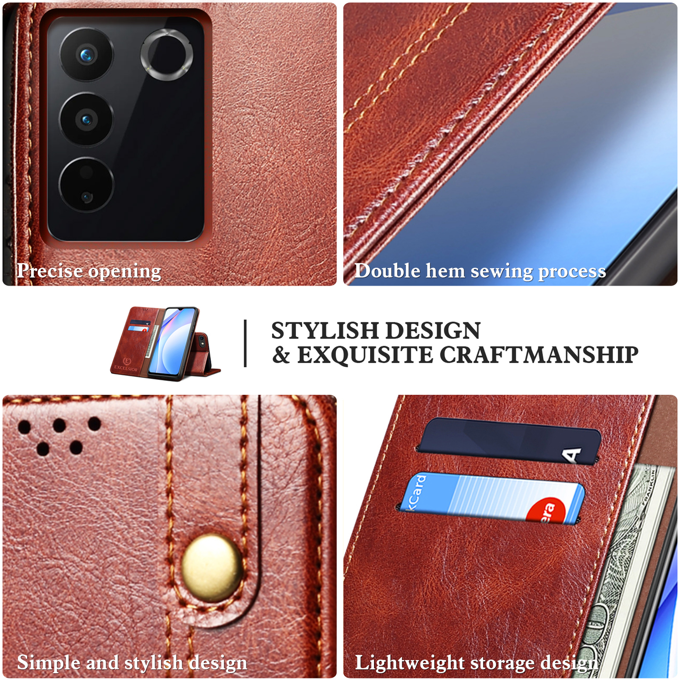 Excelsior Premium Vintage PU Leather Wallet flip Cover Case For Vivo V27 | Vivo V27 Pro 5G