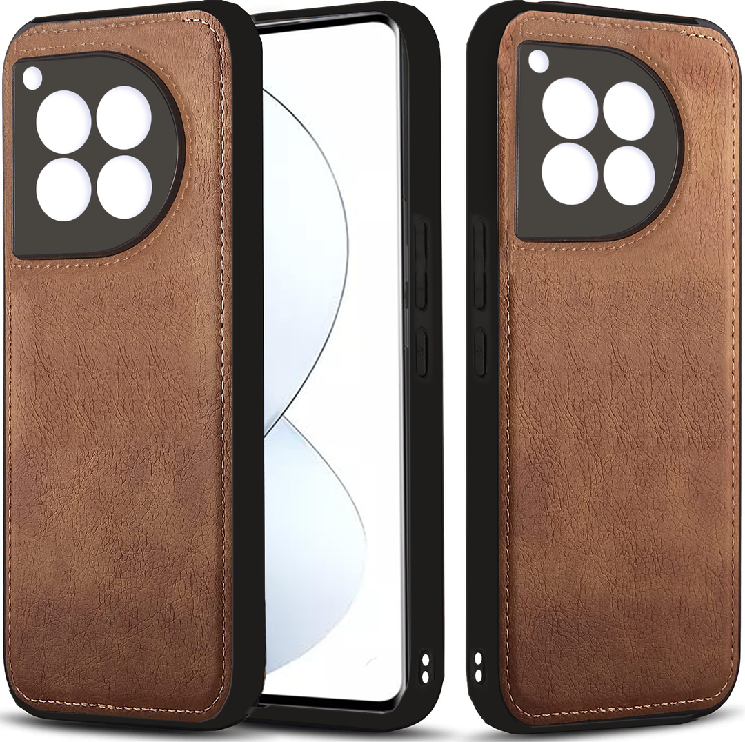 AIORIA OnePlus 12R Case - Premium PU Leather Retro Design, Full Protection Cover With Card Holder (Coffee Brown)