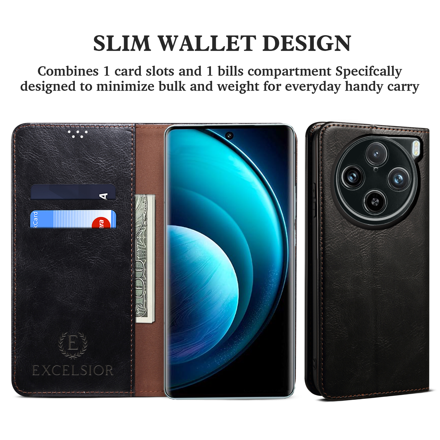 Vivo X100 Pro Premium Vintage PU Leather Wallet flip Cover Case By Excelsior