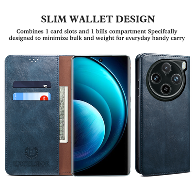 Vivo X100 Pro Premium Vintage PU Leather Wallet flip Cover Case By Excelsior