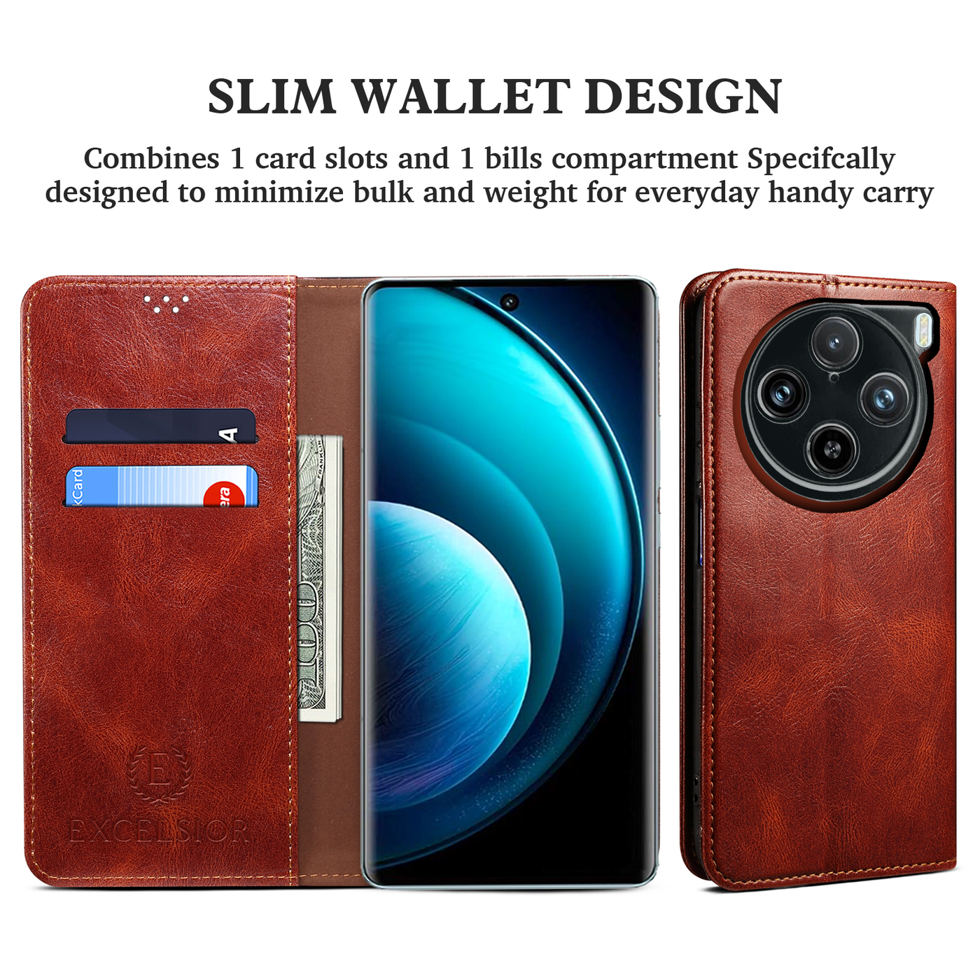 Vivo X100 Pro Premium Vintage PU Leather Wallet flip Cover Case By Excelsior