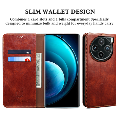 Vivo X100 Pro Premium Vintage PU Leather Wallet flip Cover Case By Excelsior