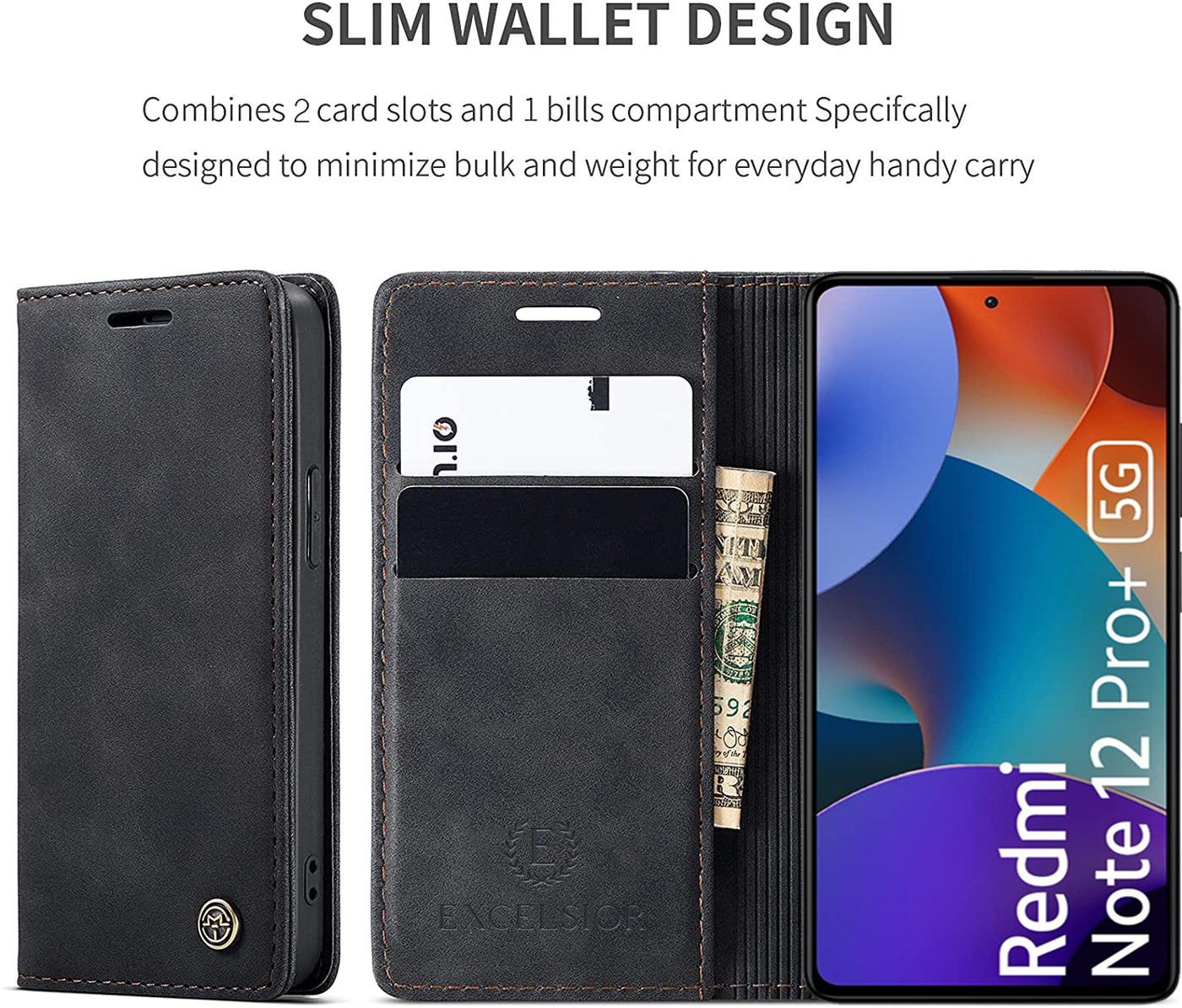 Xiaomi Redmi Note 12 Pro Plus 5G Premium Retro PU Leather Wallet flip Cover Case By Excelsior