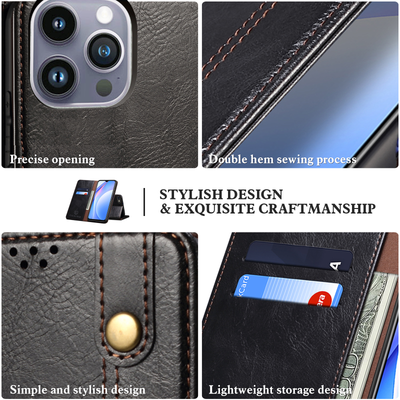 Apple iPhone 15 Pro Max Premium Vintage PU Leather Wallet flip Cover Case By Excelsior