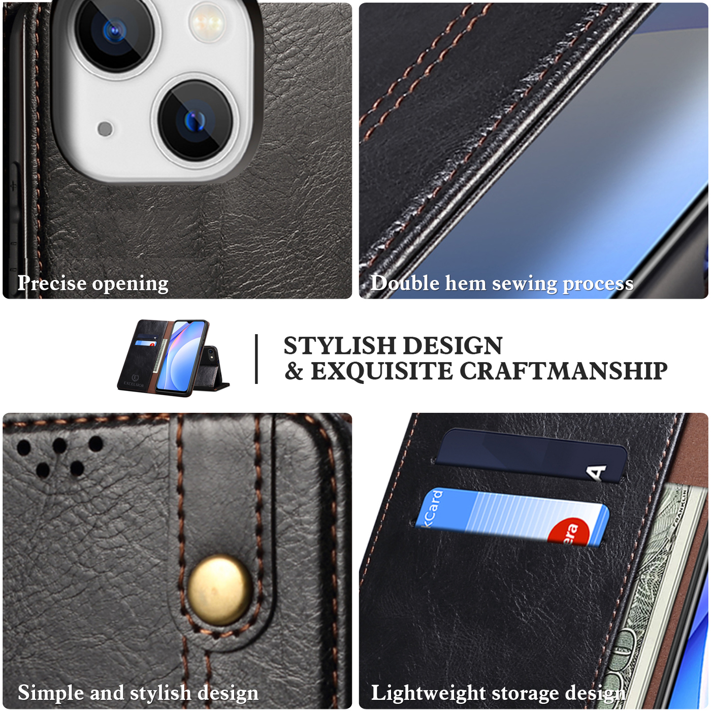 Apple iPhone 15 Premium Vintage PU Leather Wallet flip Cover Case By Excelsior