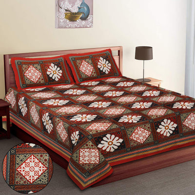 Wanderlust Premium | Full Size 90 x 108 in | 100% Pure Cotton | Double Bedsheet with 2 Pillow Covers (Jaipuri, Design 1)