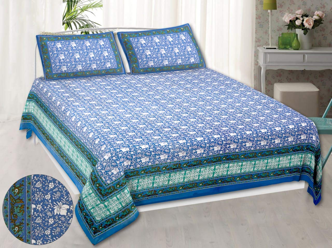 Wanderlust Premium | Full Size 90 x 108 in | 100% Pure Cotton | Double Bedsheet with 2 Pillow Covers (SNG01)