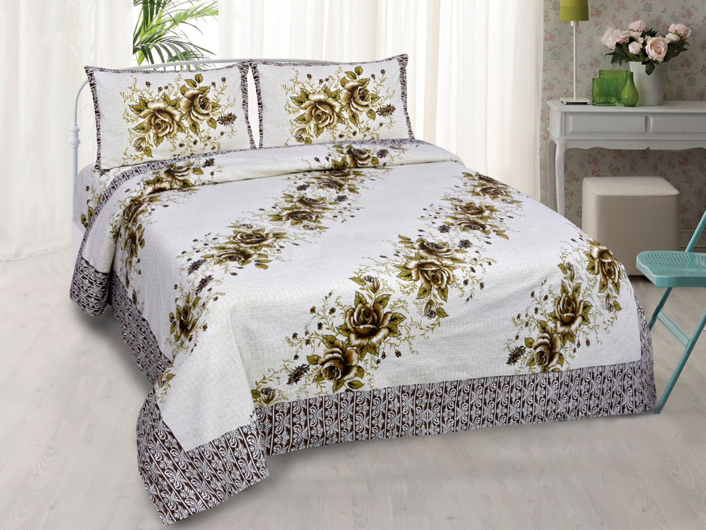 Wanderlust Premium | King Size 100 x 108 in | 100% Pure Cotton | Bedsheet For Double Bed with 2 Pillow Covers (HZL02)