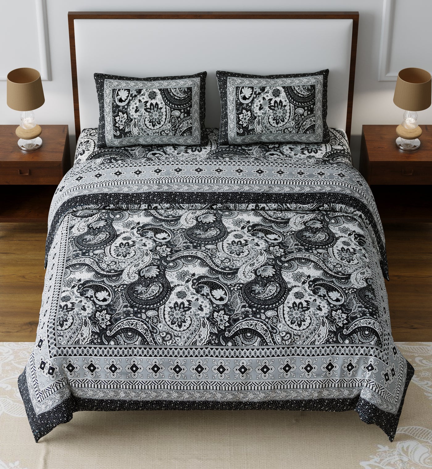 Braise Premium | Full Size 93 x 108 in | 100% Pure Cotton | Double Bedsheet with 2 Pillow Covers (MN02)