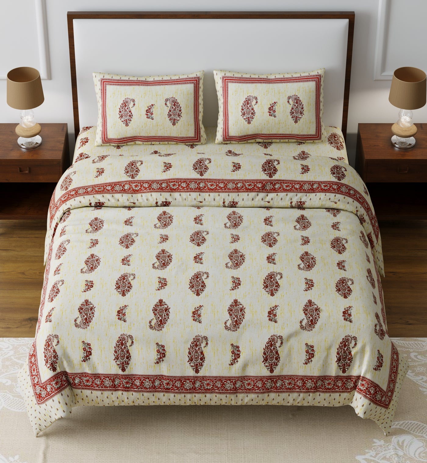 Braise Premium | Full Size 93 x 108 in | 100% Pure Cotton | Double Bedsheet with 2 Pillow Covers (MN03)