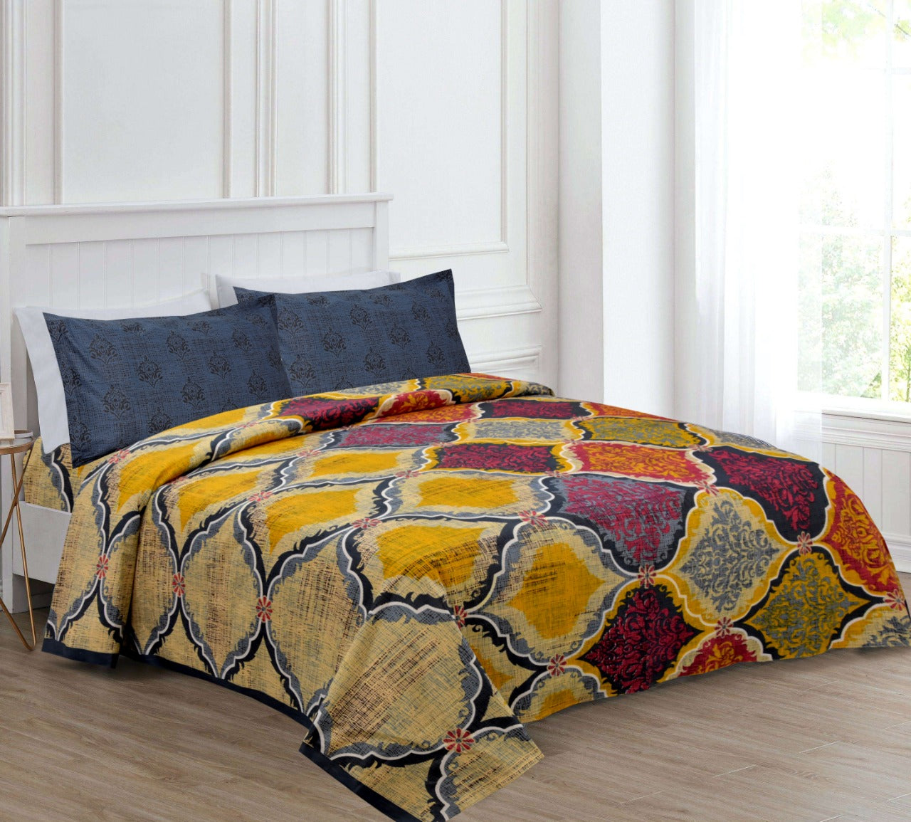 Wanderlust Premium | Queen Size 90 x 100 in | 100% Pure Cotton | Double Bedsheet with 2 Pillow Covers (Dual Tone Design)