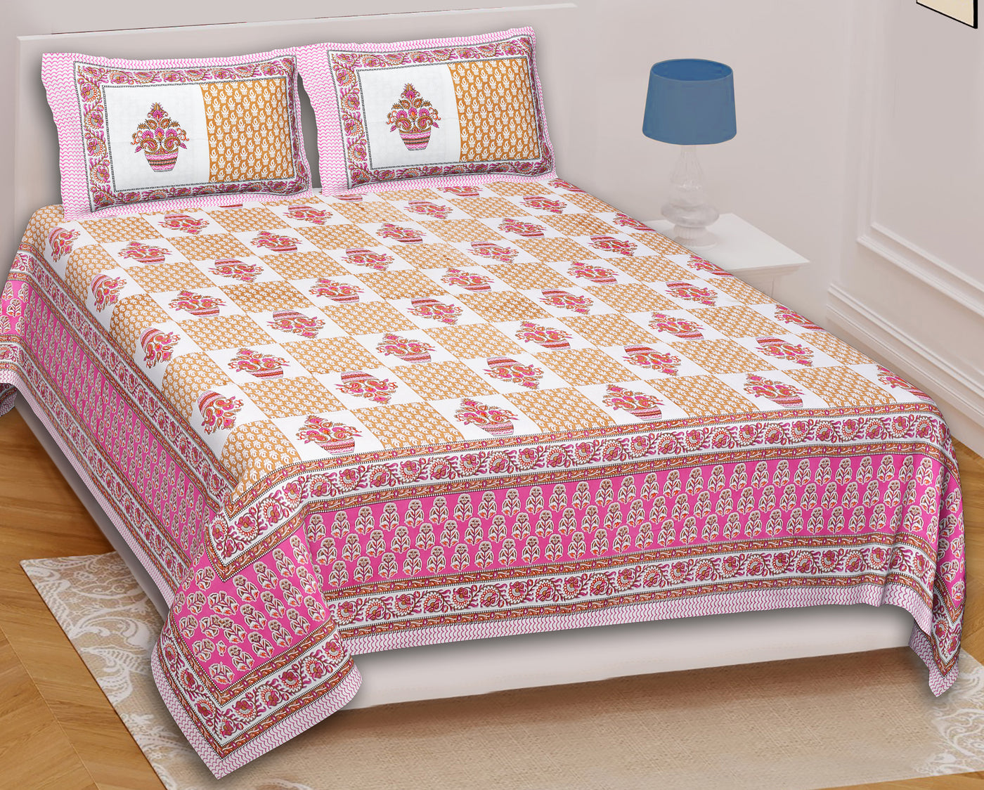 Wanderlust Premium | Full Size 90 x 108 in | 100% Pure Cotton | Double Bedsheet with 2 Pillow Covers (ACC01)