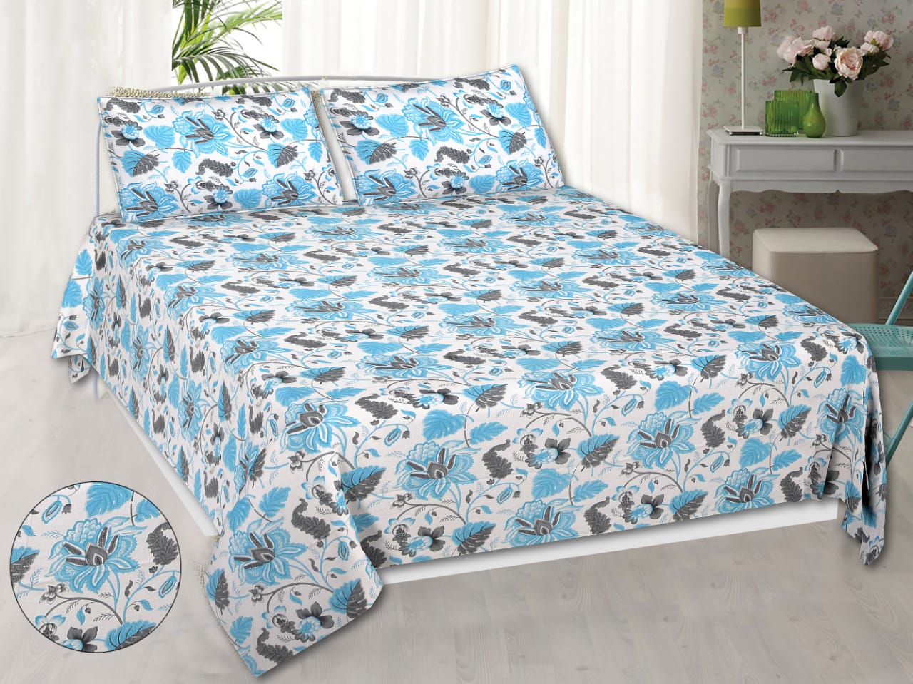 Wanderlust Premium | Full Size 90 x 108 in | 100% Pure Cotton | Double Bedsheet with 2 Pillow Covers (ANKI01)