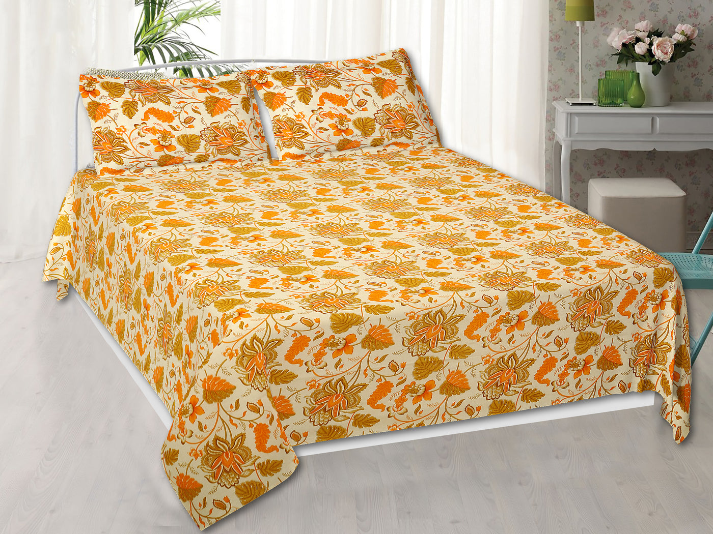 Braise Premium | Full Size 90 x 108 in | 100% Pure Cotton | Double Bedsheet with 2 Pillow Covers (ANKI01)