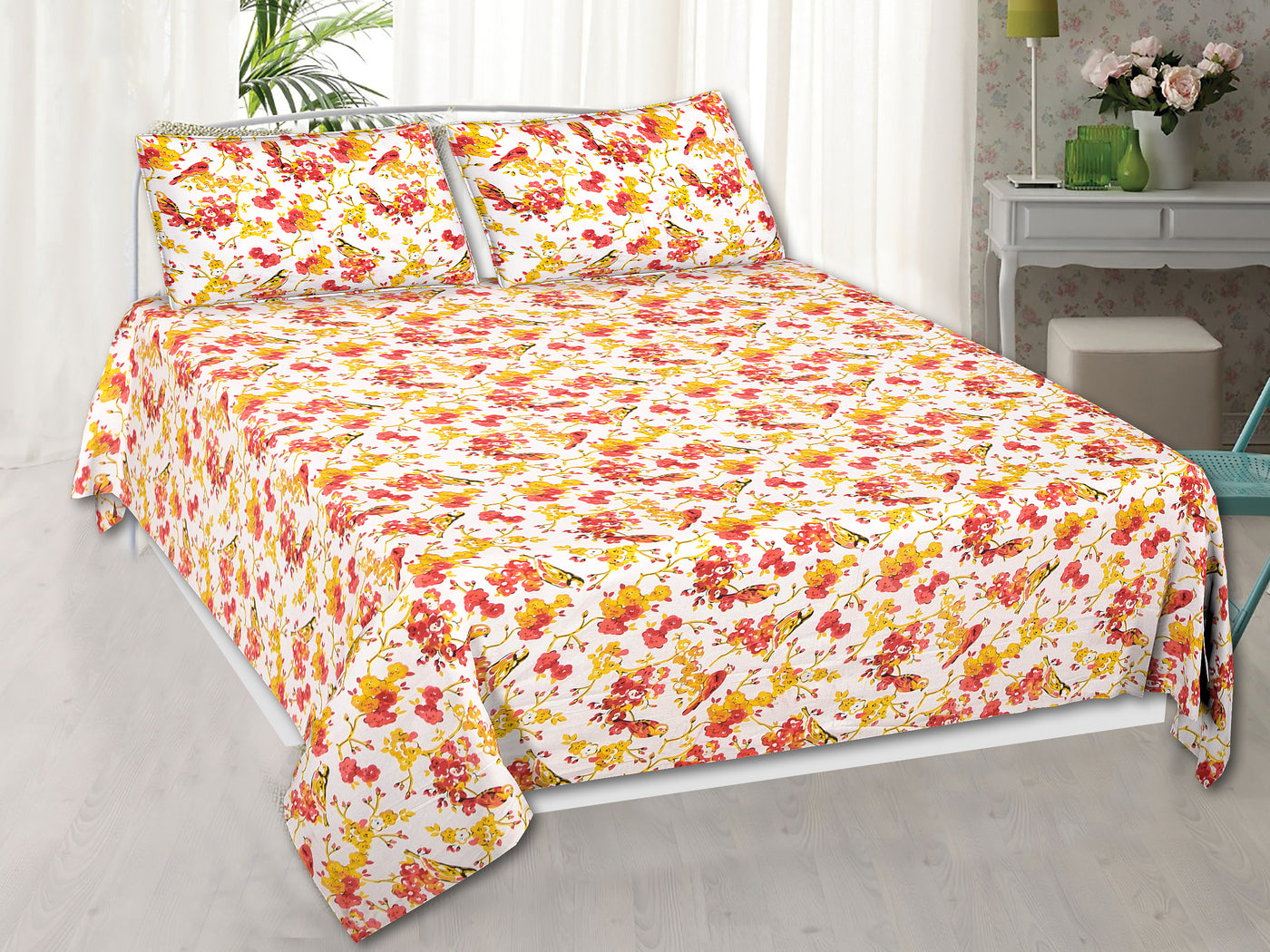 Wanderlust Premium | Full Size 90 x 108 in | 100% Pure Cotton | Double Bedsheet with 2 Pillow Covers (ANKI02)