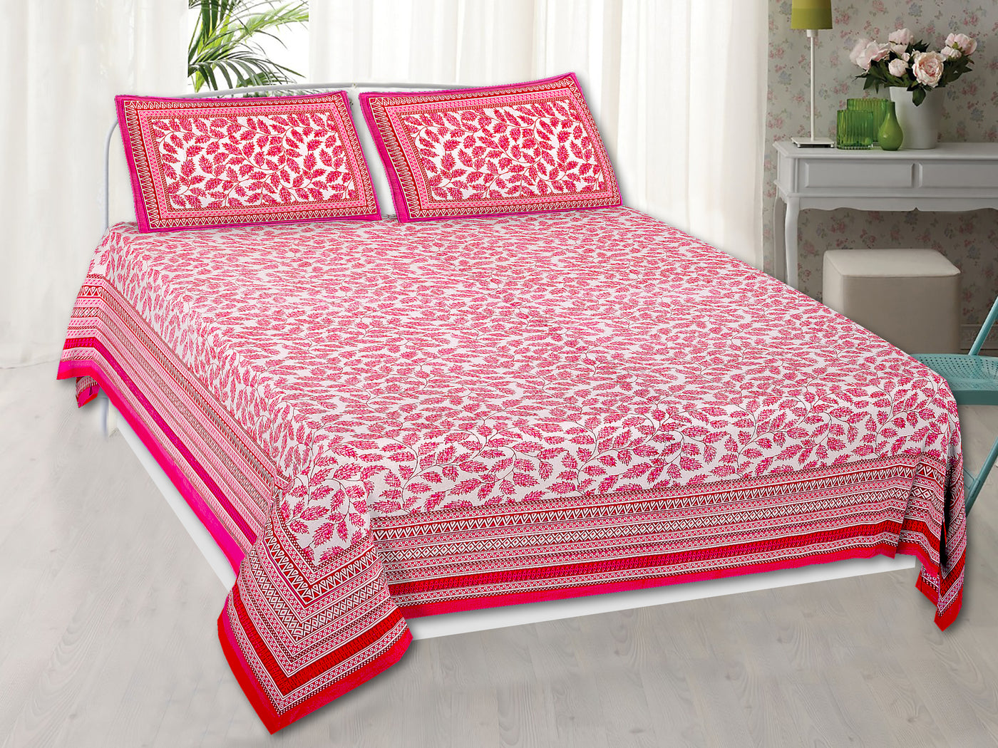 Wanderlust Premium | Full Size 90 x 108 in | 100% Pure Cotton | Double Bedsheet with 2 Pillow Covers (ANKI03)